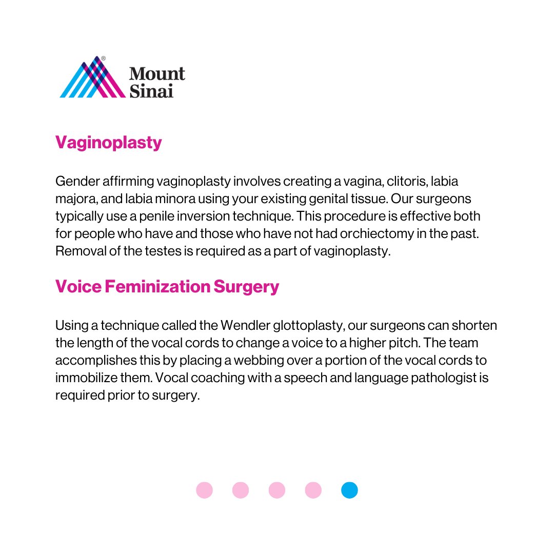 What Are Trans-feminine (Male to Female) Surgeries? Trans-feminine surgeries are for patients looking to acquire typically female characteristics. These procedures may be referred to as feminizing gender affirming surgeries (GAS). #MountSinaiSurgery #transgenderawarenessweek