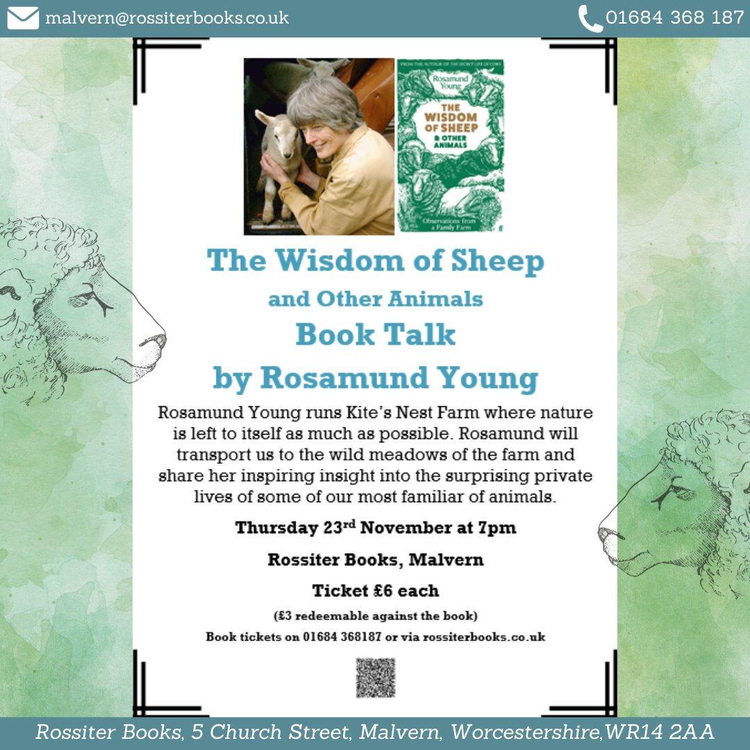 Join author, Rosamund Young, at <a href="/RossiterBooks/">Rossiter Books</a> in Malvern to discuss her latest joyful book, 'The Wisdom of Sheep and Other Animals.'🐑💫

Secure your tickets by visiting their website or reaching out to the team at 01684 368187📲

#shoplocal #rossiterbooks #indiebookshop