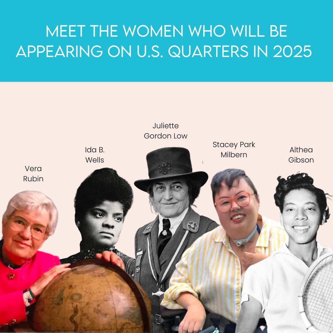 The American Women Quarters Program is a four-year iniative celebrating the accomplishments of trailblazing women. The final honorees include Vera Rubin, Ida B. Wells, Juliette Gordon Low, Stacey Park Milbern, and Althea Gibson.