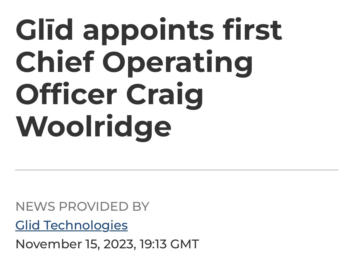 og_tigress's tweet photo. $GEGI Glīd appoints first Chief Operating Officer Craig Woolridge

“Wall street finance and marketing executive joins Glīd to support decarbonized road to rail technology” https://t.co/bE4jsJsEqX
