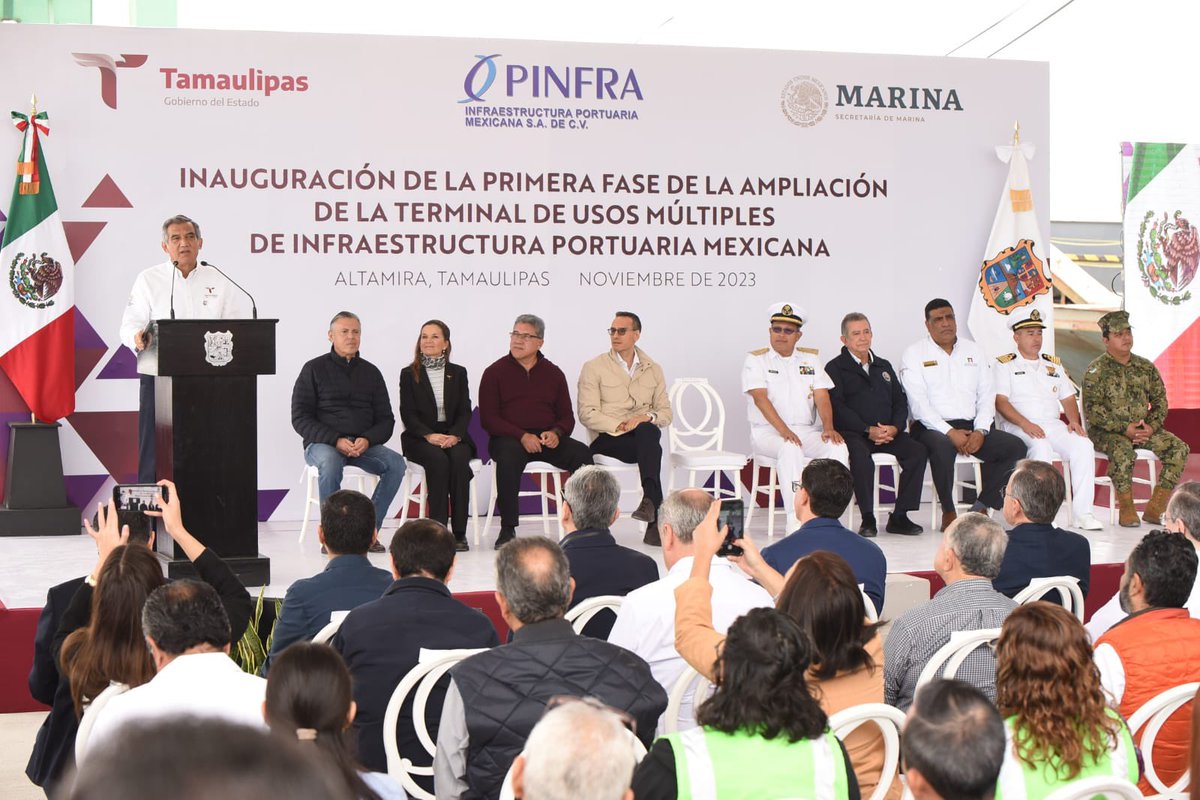 ChuchoNader's tweet photo. El día de hoy con el Gobernador Américo Villarreal Anaya, el alcalde de Altamira, Armando Martínez Manriquez, autoridades e invitados, acudí a la inauguración de la primera fase de la ampliación de la Terminal de Usos Múltiples de la empresa Infraestructura Portuaria Mexicana. https://t.co/aeFV8C9CkL