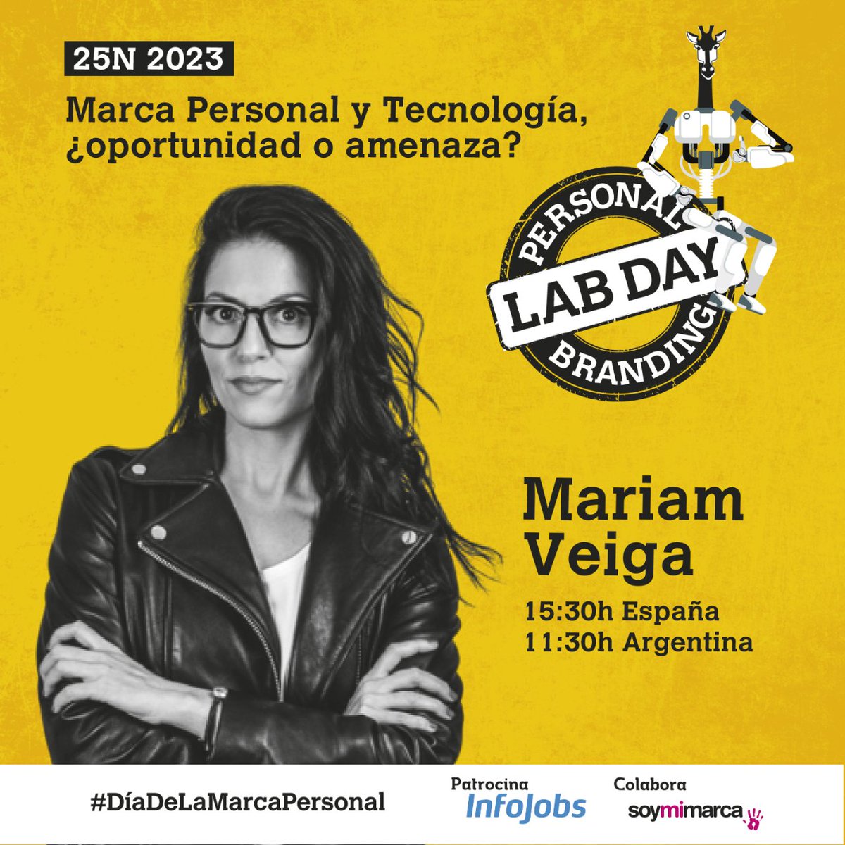 soyaidamar's tweet photo. En el #DíaDeLaMarcaPersonal contaremos con @MariamVeiga

Compartirá su visión sobre👉 #MarcaPersonal y #Tecnología, ¿oportunidad o amenaza?

🗓 Sábado 25 de noviembre 
📷 Online y en directo por Youtube
🕞11 a 19h 🇪🇸 4 a 12h 🇲🇽 https://t.co/mjtiFKnR3J