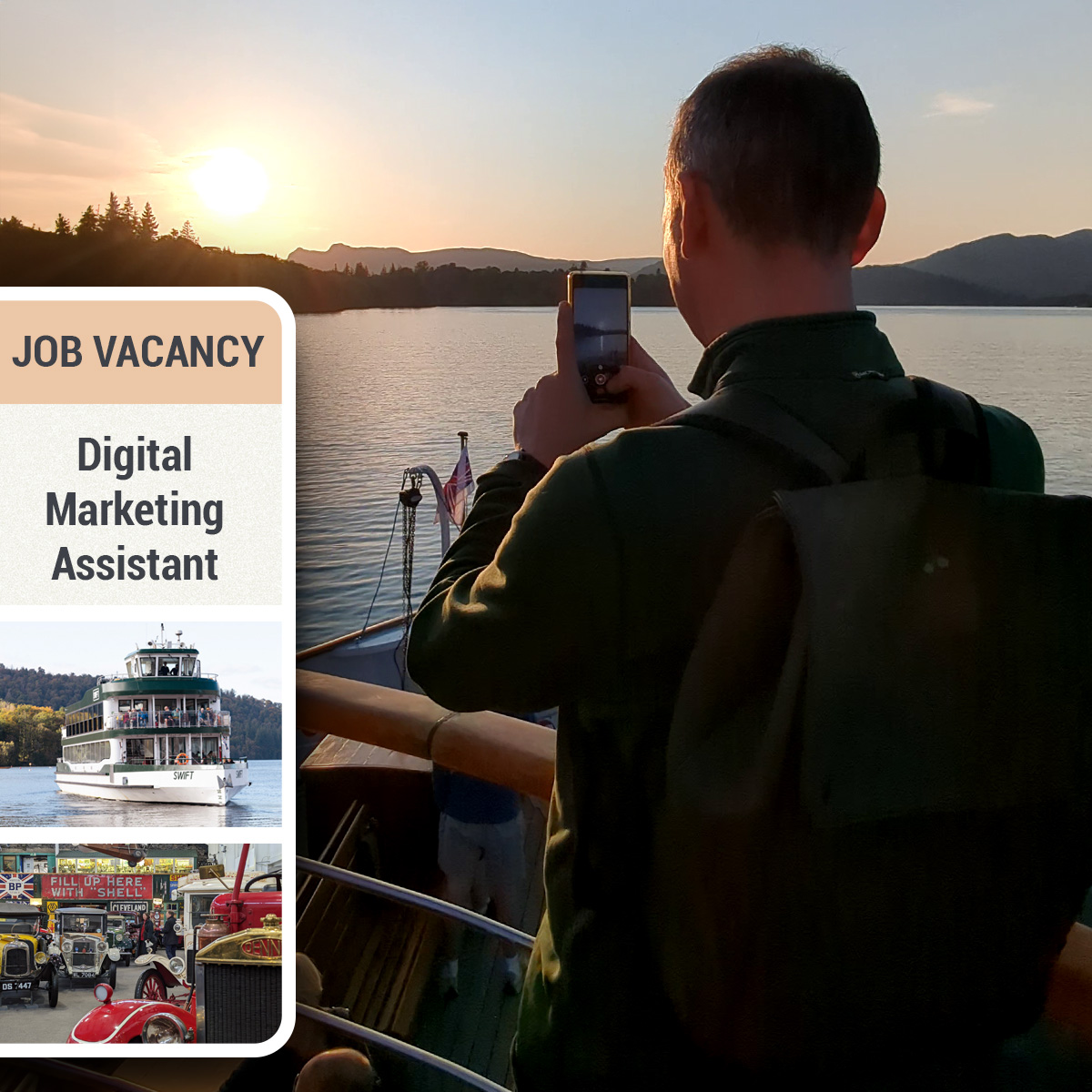 JOB VACANCY: We're looking for a Digital Marketing Assistant to join our sister company, Winander Leisure Ltd. 

Can you help promote Windermere Lake Cruises & Lakeland Motor Museum to the world?

Full details here > ow.ly/JeTc50Q7Rly

#jobs #lakedistrictjobs #cumbriajobs