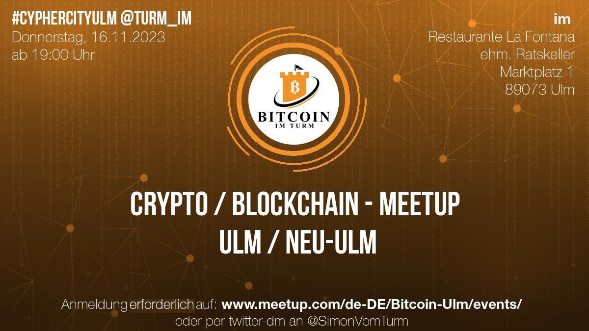 Unser #BitcoinMeetup steht vor der Tür.  Wie jeden dritten Donnerstag im Monat treffen wir uns und diskutieren, philosophieren und tauschen uns rund um das Thema #Bitcoin aus. Schaut vorbei.  Es wird sicherlich wieder interessant.  #CypherCityUlm
