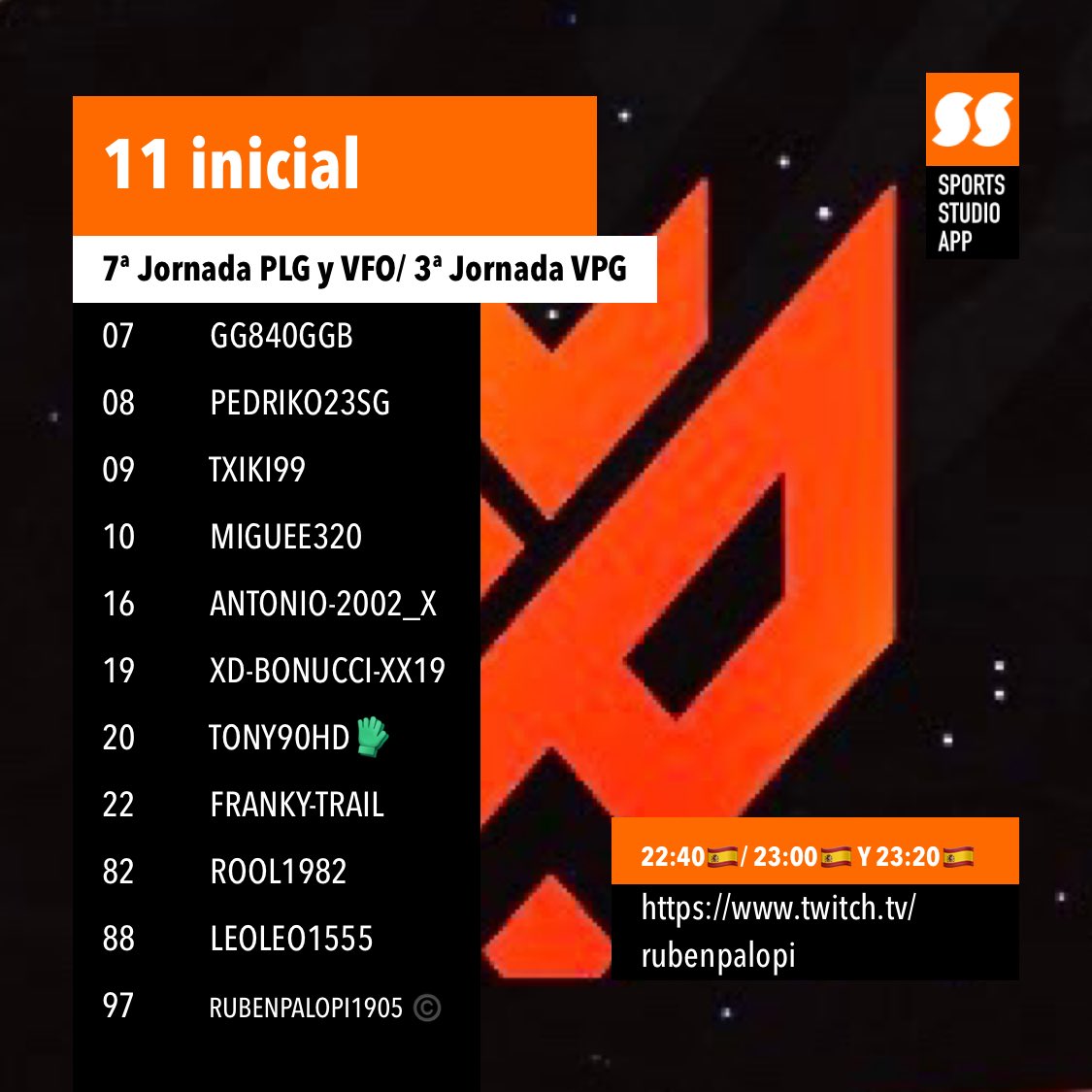 🟠 HOY JUGAMOS 

🎙️ Partidos contra unos rivales directos. 

🏆 @PLGeFootBall J-7
🆚 <a href="/KodeGamingES/">KODE Gaming</a> 

🏆 <a href="/VFOspain/">VFO España</a> J-7
🆚 @eSportsCDVical 

🏆 <a href="/VPG_Spain/">Virtual Pro Gaming España</a> J-3
🆚 <a href="/eSportsFCP/">FCP eSports 🦅</a> 

🤝 Suerte a los rivales. 

#VamosLyokFox
