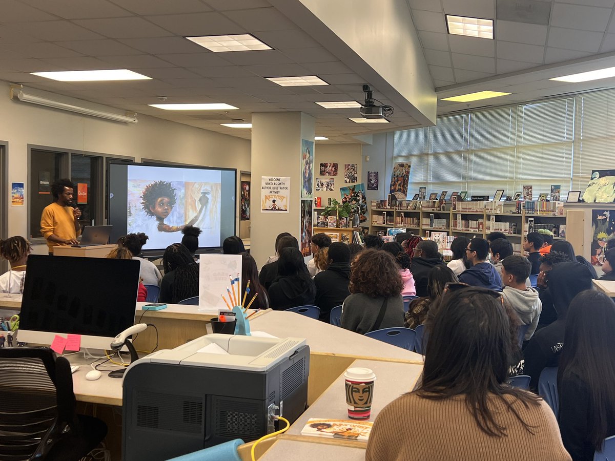 DrEMJaime89's tweet photo. What an AMAZING visit with @4NIKKOLAS #TheArtivist๐ @Ike9_AISD!! Thank you @DenoHarrisArt @liberryninja and @NewmanKaileigh for this opportunity for our Eagles ๐ค๐๐ฆ
๐๐ค#SwoopSwoop @Darrell88Ross https://t.co/wD6AR9Cmxo