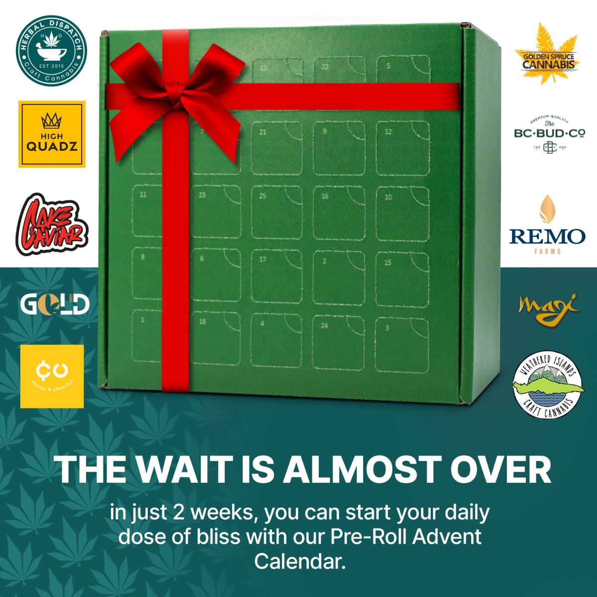 The ultimate gift for any cannabis enthusiast - 25 days of craft strains with our Pre-Roll Advent Calendar. Our last batch sold out fast so make sure to secure yours before it's too late! Available on Direct Delivery, HD Medical and select BC dispensaries.
herbaldispatch.com/products/pre-r…