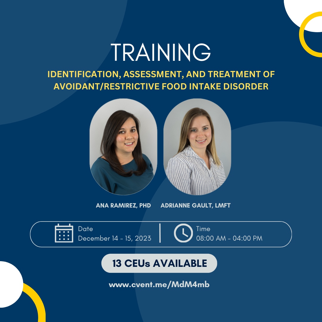 WalterKaye's tweet photo. Our clinic will be hosting an in-person two-day intensive training on Identification Assessment, and Treatment of Avoidant/ Restrictive Food Intake Disorder.
 
There are limited spots available for this training. To learn more and register: https://t.co/hBQn8sh4CO https://t.co/HgvIMANBlC