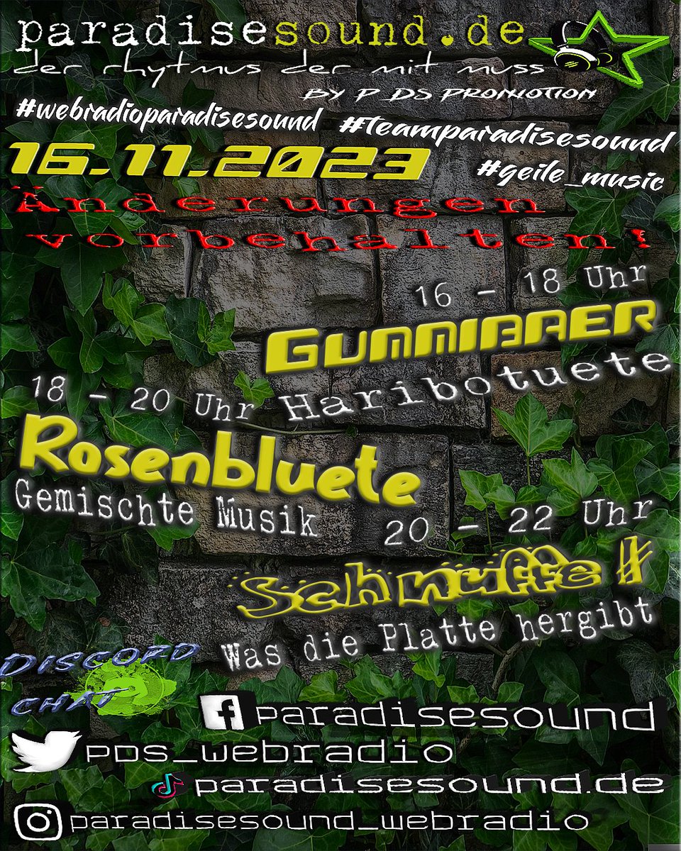PDS_Webradio's tweet photo. Hallöchen Ihr Lieben,
https://t.co/z2Xv44H7jd wünscht Euch einen wunderschönen Donnerstag.
LG Eure PDS-Promotion

zur HP: https://t.co/N1htsflvn5 , zum Chat: https://t.co/IPBV7qsDHC

#geile_musik #sendeplan #family #music #spaß #teamparadisesound #webradioparadisesound https://t.co/gp4yQwxVrA