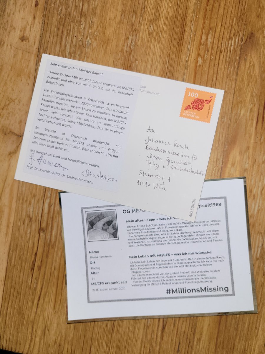 Anlässlich der Postkartenaktion der <a href="/oeg_mecfs/">Ö. Ges. für ME/CFS</a> haben Joachim und ich sowie Ella, Milas Zwillingsschwester, Postkarten an <a href="/johannes_rauch/">Johannes Rauch</a> geschrieben.
👉 Anleitung: mecfs.at/wp-content/upl…
#MECFS #unversorgtseit1969