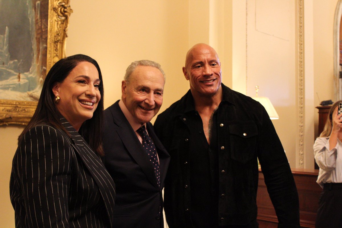 Dwayne “The Rock” Johnson visited Sen. Chuck Schumer’s office today. Many reporters asked him about a potential presidential run, but he didn’t respond.