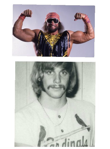 RegionalTVCat's tweet photo. The late great Randy “Macho Man” Savage was born on this date, 1952. His real name was Randy Poffo and before he became a wrestling superstar, he was a catcher/outfielder in the Cards minor league system. #STLCards https://t.co/ocuAeDtCnn