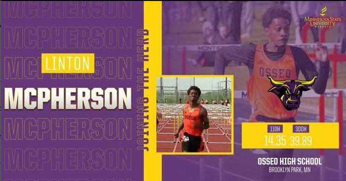 Congrats to senior Linton McPherson on signing with MN State Mankato to continue his education and TF career. @OSHorioles @XcOsseo