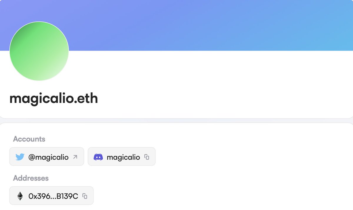 magicalio's tweet photo. Since then, an ENS has been set up for easy identification, and all of my socials are now verifiable onchain. https://t.co/1BGWdrO0Fh https://t.co/P7OnkbeCNC