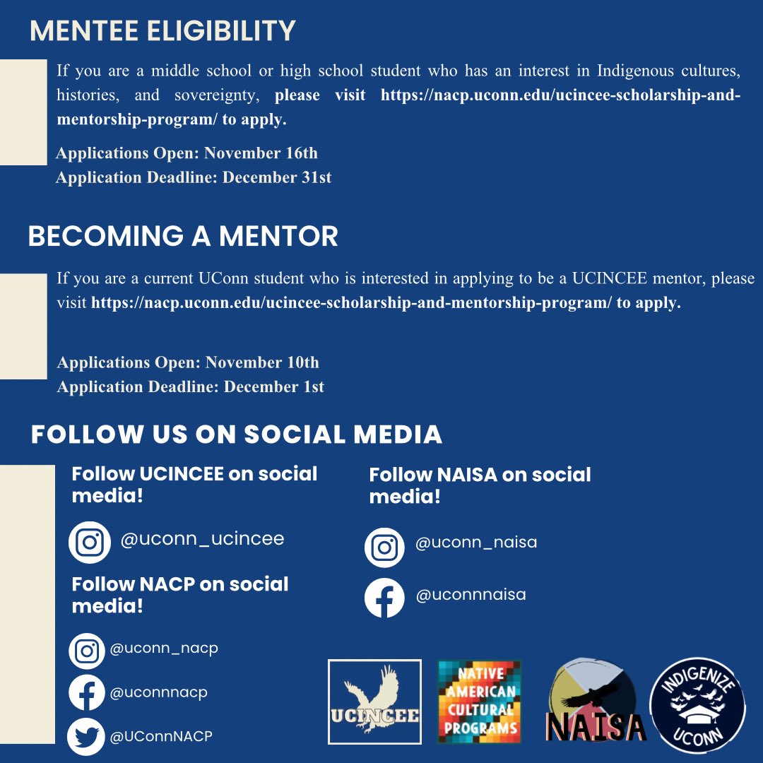 UCINCEE is back for next semester! This is a mentorship program for middle and high school age students paired with UConn student mentors. Interested mentors are able to now apply, mentee applications will be out Friday! Links will be in bio!