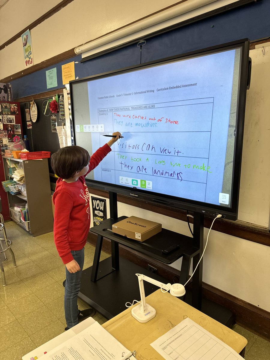 garmstrong331's tweet photo. Rhodes Grade 3 students are enjoying their writing lesson using our new OneScreen Interactive Whiteboard! More collaboration, intervention & engagement- that’s our jam! 🤍 #RhodesUnited #OneScreen #StudentEngagement https://t.co/uO5PQSDEPd