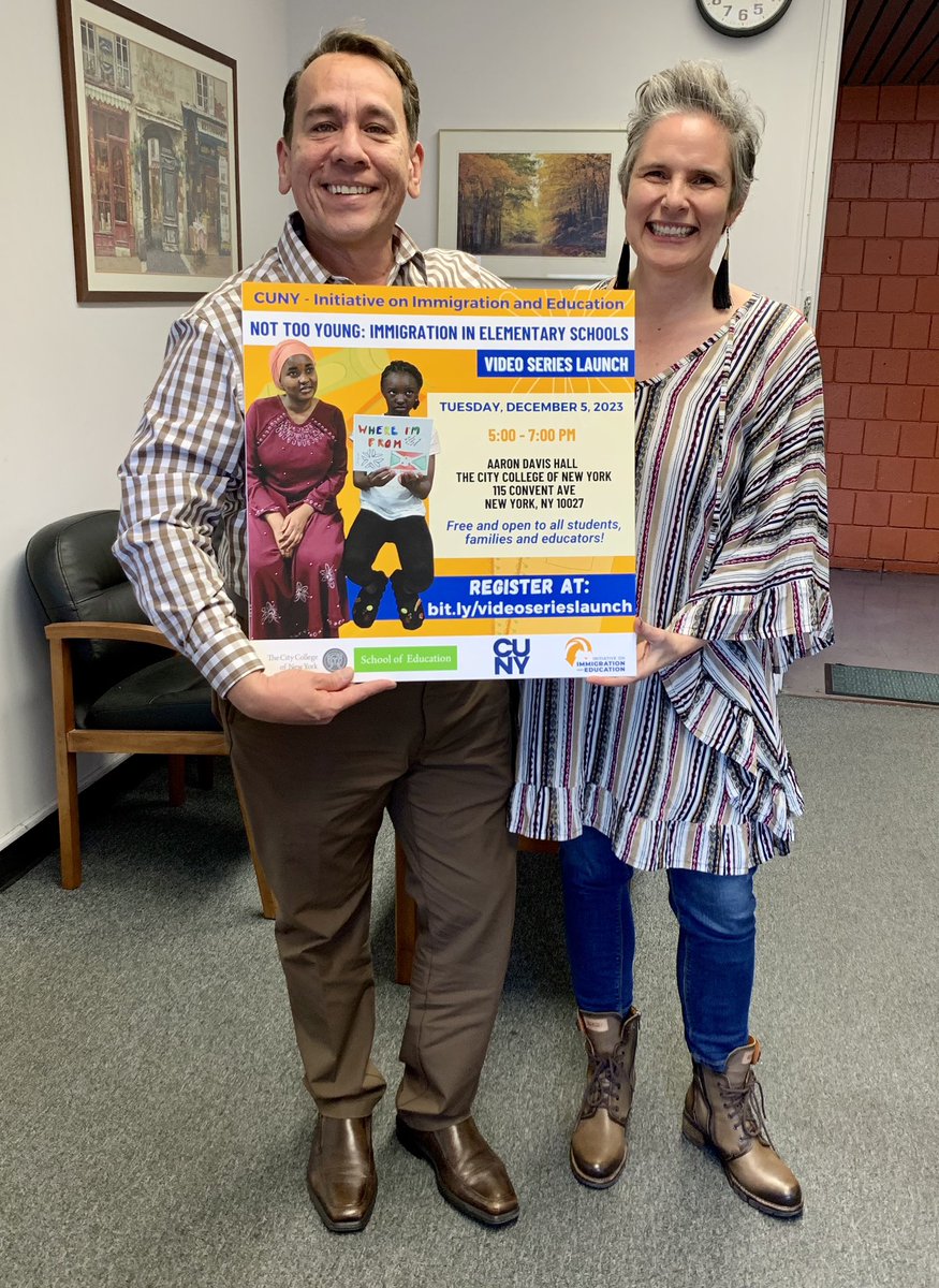 Please join me and <a href="/CityCollegeNY/">City College of NY</a> School of Education Dean Edwin Lamboy at our upcoming <a href="/cuny_iie/">CUNY-Initiative on Immigration and Education</a> video series launch on December 5 at 5pm at Aaron Davis Hall! Register at bit.ly/videoserieslau…