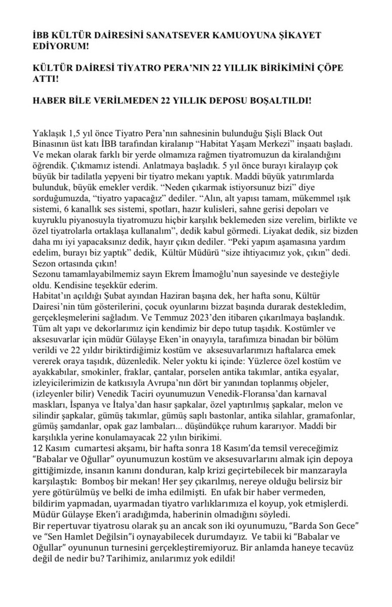 TiyatroPera's tweet photo. Hem sahnemizi, hem de 22 yıllık kostüm-aksesuvar birikimimizi kaybettik… https://t.co/Ey9DAMfm3e