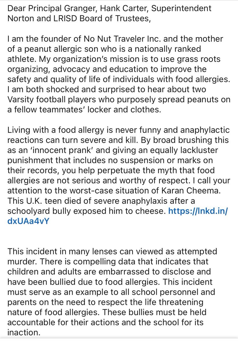 NoNutTraveler's tweet photo. There MUST be a third rail that isn’t funny for our #foodallergy community. No Nut Traveler has initiated a email campaign in support of the #peanutallergy student athlete whose locker and belonging were intentionally coated with peanuts by teammates who knew about his severe allergy.  Join us: https://t.co/929igojaEg