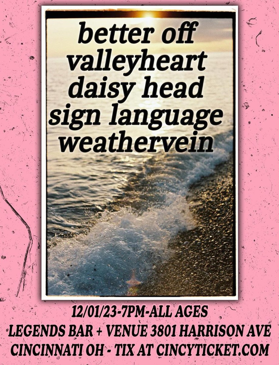 Our last show before the pandemic was in Cincinnati, and we're excited to be coming back on December 1st with <a href="/bttroff/">Better Off</a> <a href="/valleyheartma/">Valleyheart</a> <a href="/DaisyheadTN/">Daisyhead</a> and <a href="/SLCINCI/">Sign Language</a>