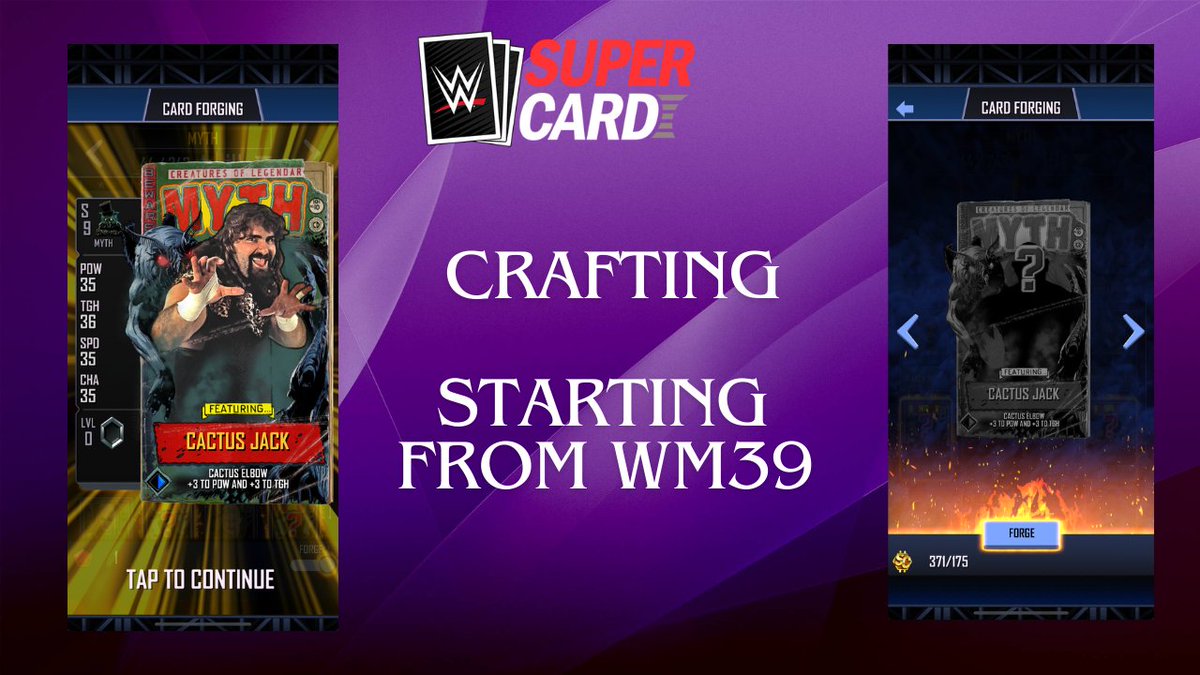 First, a glimpse at the new forging screens. From the catalog, you'll have the options to forge cards. Here's a bit more of what it will look like. #WWEsupercard
