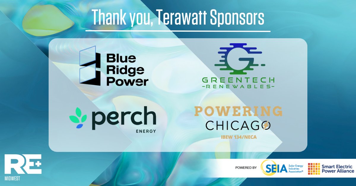 REPlusEvents's tweet photo. Thank you to our incredible Terawatt Sponsors for helping make RE+ Midwest a success! #REPlusMW @blueridgepower @greentech_renew @PerchEnergy @PoweringChicago https://t.co/Qdg19AyMhy