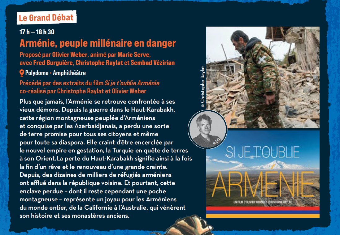 IlFautAllerVoir's tweet photo. Un des grands temps forts du festival, 18.11 à 17𝒉, le débat "#Arménie, peuple millénaire en danger", avec l'#écrivain Olivier Weber, #réalisateur Christophe Raylat et son film "Si je t'oublie Arménie", Fred Burguière #OgresDeBarback, le #dessinateur Aurel "Les 3 vies d'Arminé". https://t.co/6KAD9ECO1f