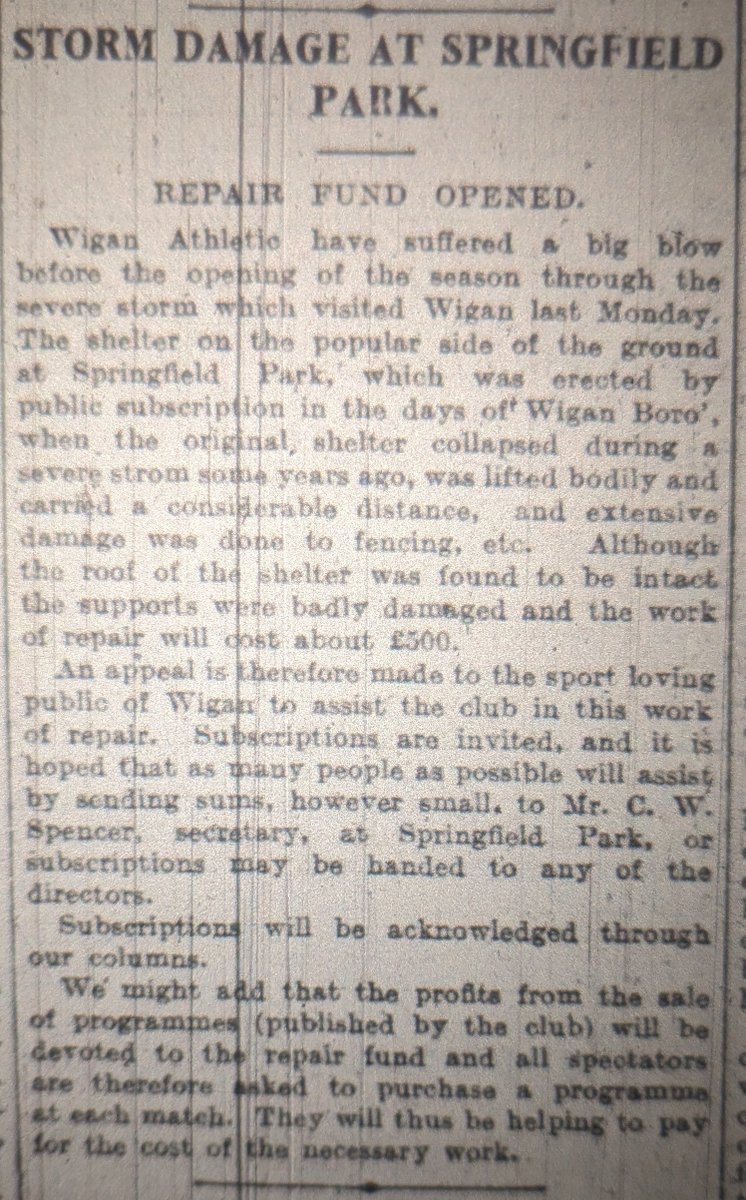 WAFCHeritage's tweet photo. Did you know? In the Summer of 1934 on a stormy day the roof of the Popular Side at Springfield Park blew right off 💨💨 @WiganAthSC #wafc https://t.co/bF1kDl1Xku