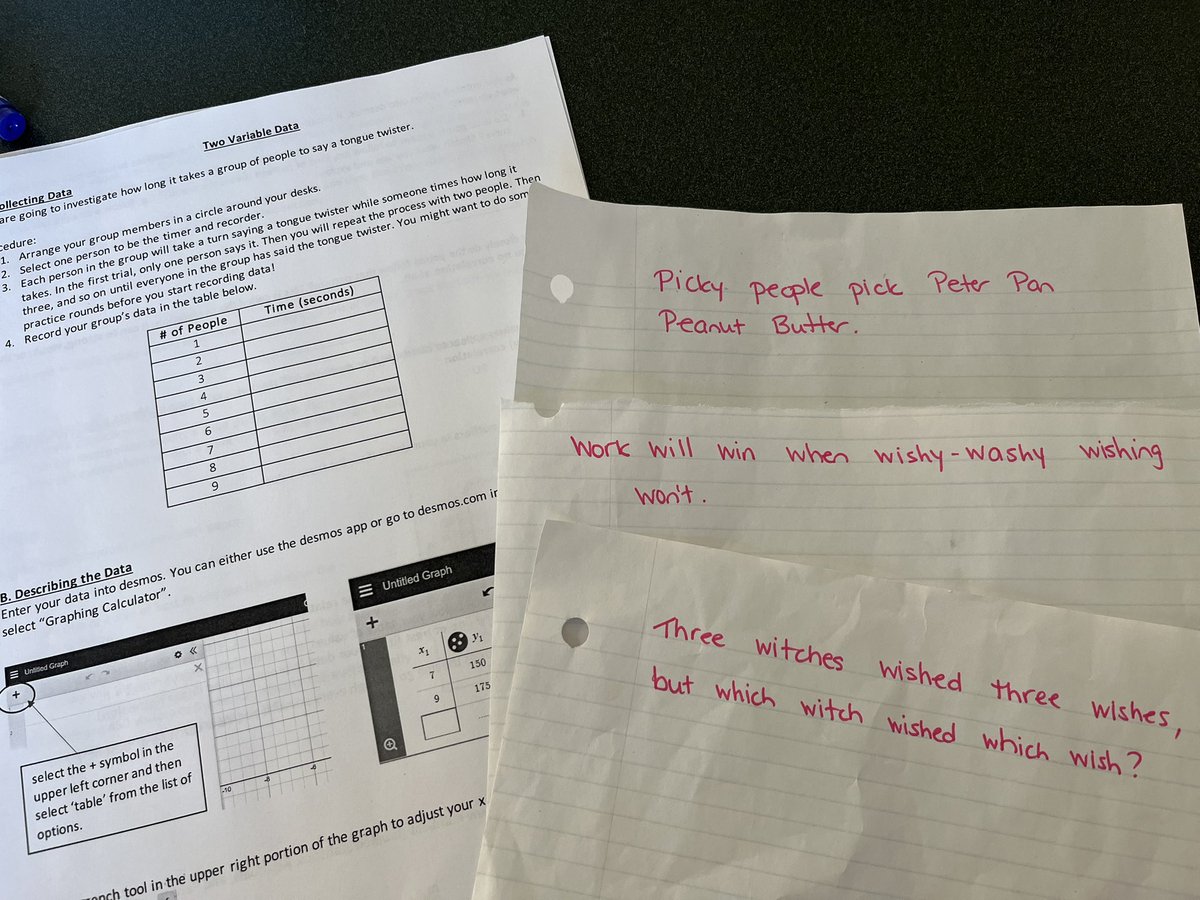 Fun day in #MTH1W getting into two variable data! We started with movie rankings and then recited tongue twisters to get data for tomorrow’s regression lesson. 

Sources: <a href="/mathycathy/">Cathy Yenca</a> for the movie activity (I think!) and <a href="/mathequalslove/">Sarah Carter</a> for the tongue twister regression idea.