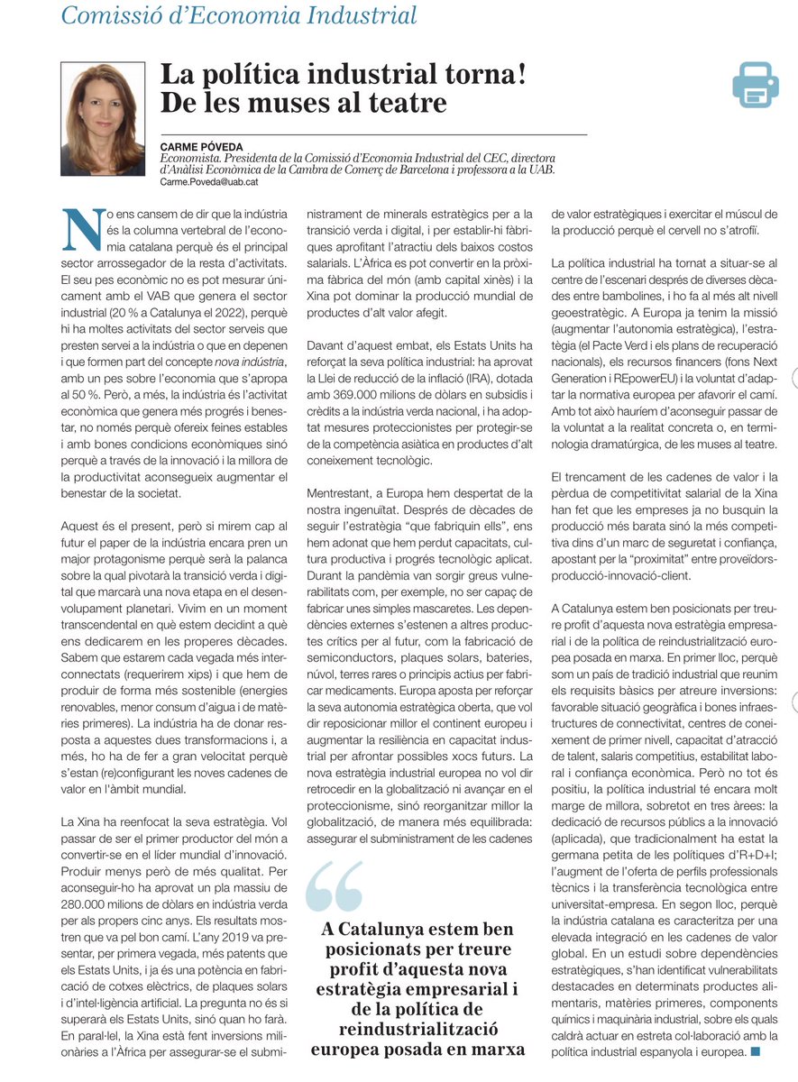 carmepoveda's tweet photo. “La política industrial torna! De les muses al teatre” 
Article publicat a la Revista Tècnica del @economistescat https://t.co/gVkwbPnHpW