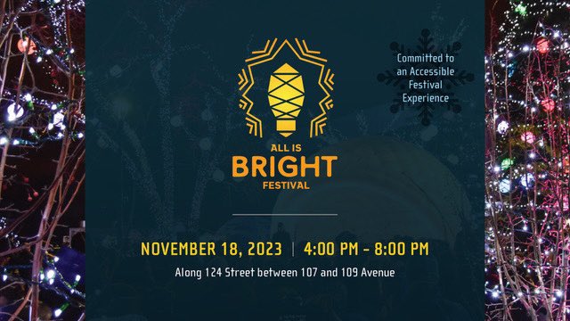Join us for a scorcher of a street party in one of #Edmonton’s coolest neighbourhoods this Saturday (November 18) #AllisBrightYEG 

loom.ly/6vKuqdU 

New this year: All is Bright is committed to an accessible festival experience.See you there!