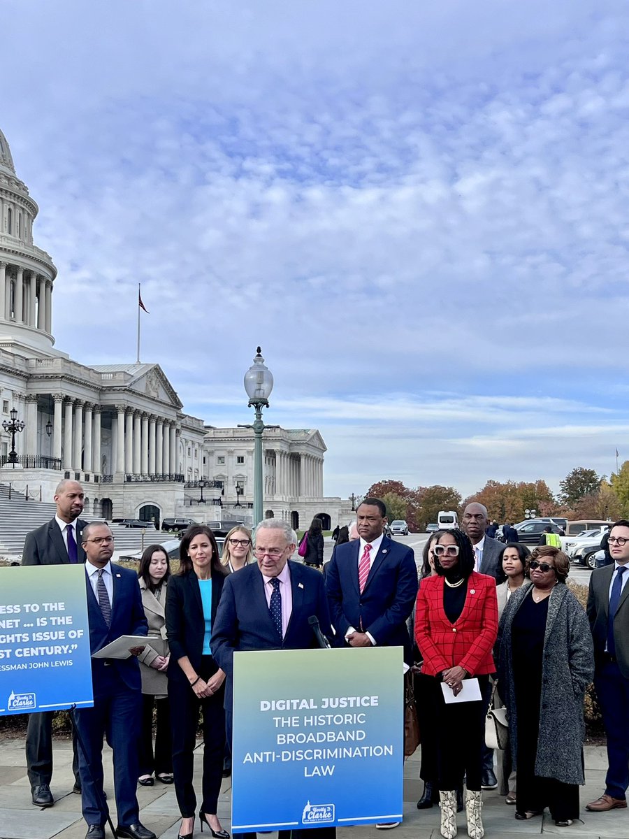 Honored to join @SenSchumer @RepYvetteClarke @RepVeasey @SenPeterWelch and @JRosenworcelFCC to highlight today’s historic vote to adopt the digital discrimination rules. These rules will ensure all Americans have access to connectivity going forward.