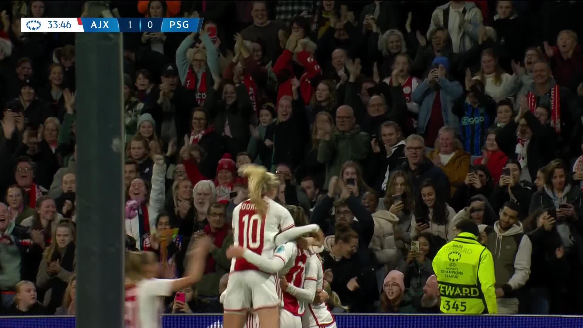 Tiny Hoekstra cleans up in front of goal and Ajax is ahead 💥It's a first UWCL goal for the Dutch forward 🇳🇱🏴󠁧󠁢󠁥󠁮󠁧󠁿 🎙️ 👉   🇫🇷 🎙️ 👉   🇳🇱 🎙️ 👉