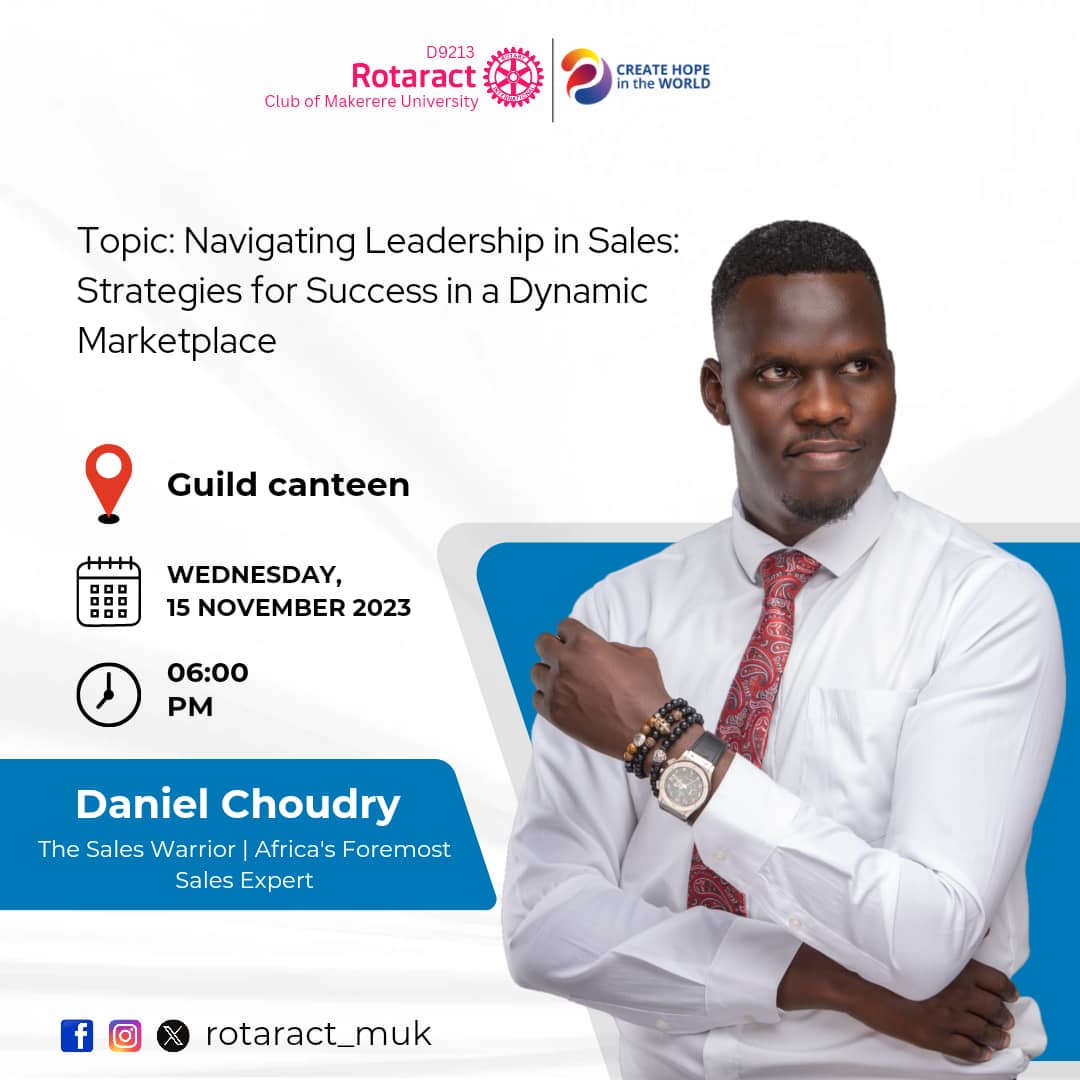 As the Professional Leadership and Development Director of @Rotaract_MUK, I invited Africa's Foremost Sales Expert to share insights on Leadership and Sales, @ChoudryDaniel. Grateful for the enriching session and a signed copy of, Become a Sales Superstar and Dominate Your Market
