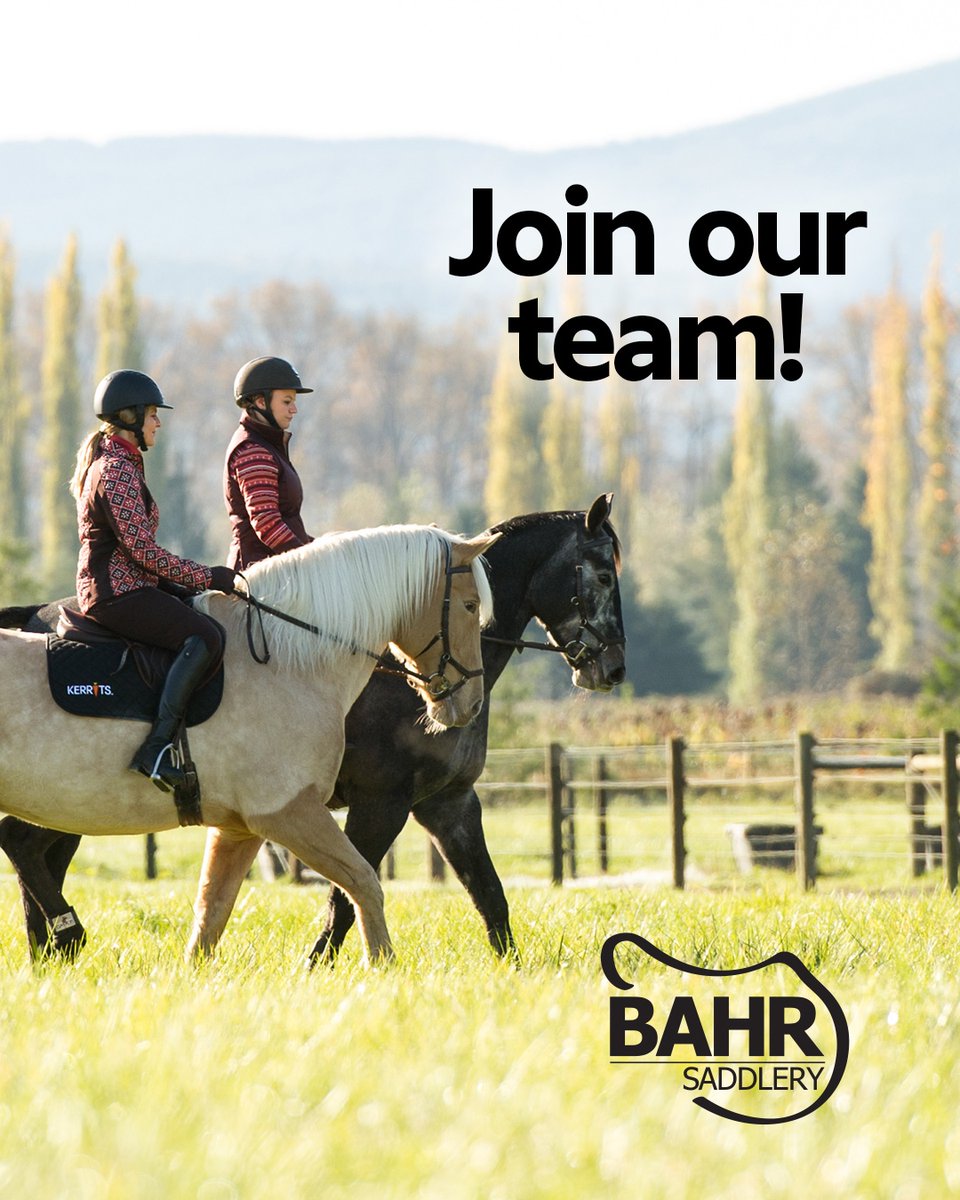 Join our team at Bahr Saddlery!

We are conveniently located just outside of Milton in Hornby, ON, in the 401 and Trafalgar Road area. 

We are currently hiring Full-Time and Part-Time Sales Associates.    

Visit bahrsaddlery.com/employment for more details, and to apply.