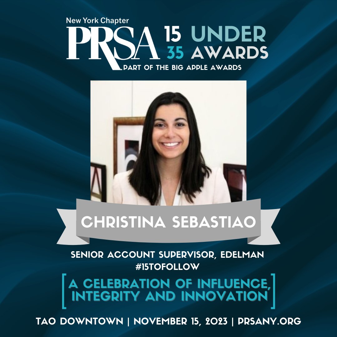 2023 15 Under 35 Winner Spotlight: Christina Sebastiao, Senior Account Supervisor, Edelman

Celebrate Christina during the #BigAppleAwards! Purchase your ticket or table at the link in our bio!

#BigAppleAwards2023 #15ToFollow