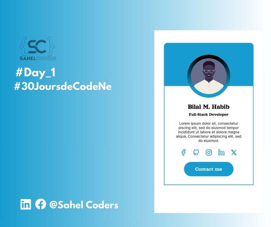 SahelCoders's tweet photo. #day1
Nous y sommes, aujourd'hui nous commençons avec le premier défi de #30joursdecodene.
Le défi consiste à reproduire l'interface de la carte de profil.

serveur Discord : https://t.co/roczpxrMcj

#30joursdecodene #codingchallenge #sahelcoders https://t.co/IxNf3W5CL4