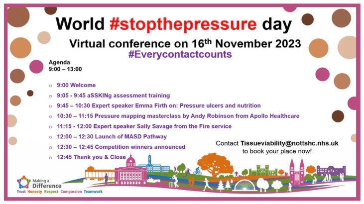 The Tissue Viability team can’t wait to see everyone at the virtual conference tomorrow. Some really exciting expert speakers taking part! @NottsHealthcare staff please join for whole event or a session! #everycontactcounts @EPUAP1 @SoTV_UK @TVN2gether1