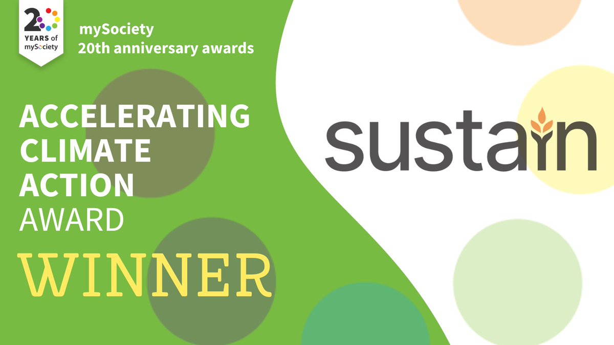 🥁 And the winner of the Accelerating Climate Action Award is... @UKSustain! 🎉 They're represented tonight by Climate and Nature Emergency Coordinator, Ruth Westcott #mySocietyAwards #mySocietyis20