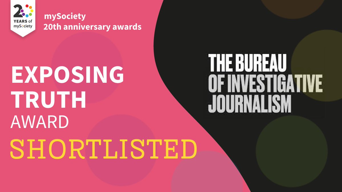 Next are The Bureau of Investigative Journalism @TBIJ, whose Sold from Under You project involved more than 150 people across the UK, including local journalists, in a collaborative investigation. #mySocietyAwards