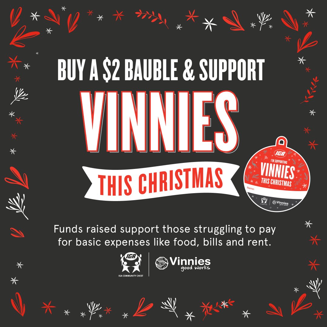 Vinnies NSW (@vinniesnsw) on Twitter photo Our partnership with <a href="/igaAustralia/">IGA Australia</a> spans over a decade and we’re back at it again! Purchasing a $2 Vinnies bauble will continue to ensure we can assist the tens of thousands of people who ask us for help each year #IGAAustralia
Learn more at: iga.com.au/vinnies Our partnership with <a href="/igaAustralia/">IGA Australia</a> spans over a decade and we’re back at it again! Purchasing a $2 Vinnies bauble will continue to ensure we can assist the tens of thousands of people who ask us for help each year #IGAAustralia
Learn more at: iga.com.au/vinnies