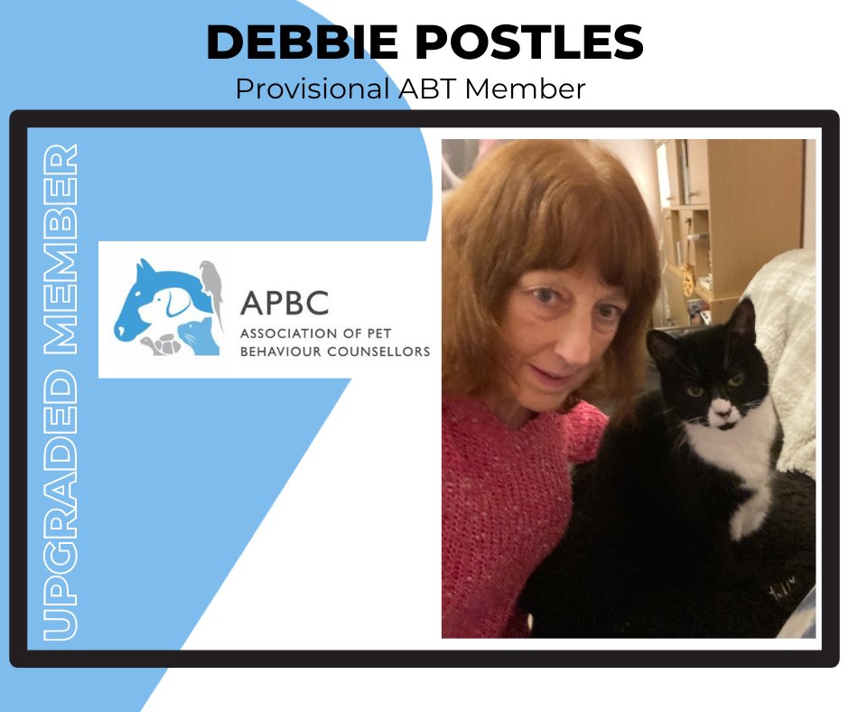 Well done to Debbie Postles who is now a Provisional ABT member of the APBC. Here is a picture of her with her sidekick, Priya! She loves ‘helping’ Debbie with her coursework and has been known to delete some, from time to time! Find out more at apbc.org.uk/behaviourist-r…