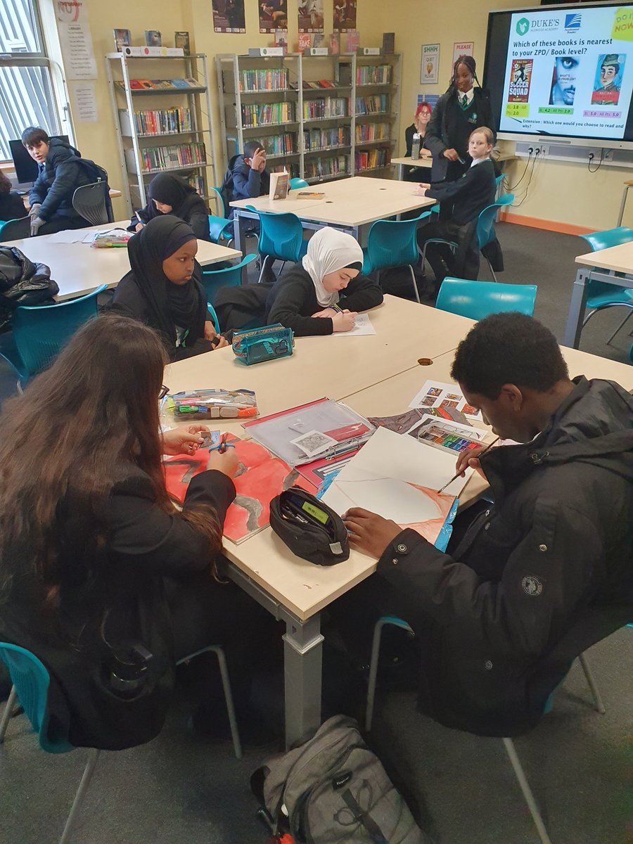 Dukes_AR's tweet photo. Lots of wet break times at Duke's this week but our  library was a great place to shelter. No A.I photos here! @Dukes_N17 @aldridgeonline https://t.co/VD2e32sYnp