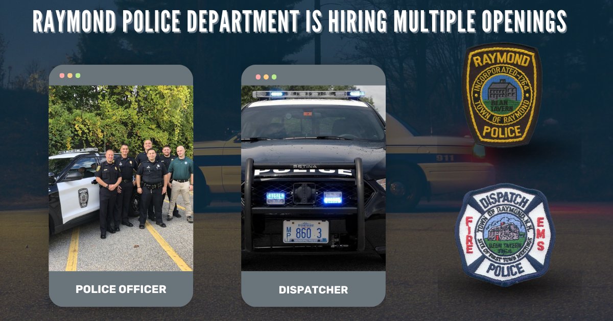 PoliceApp_Com's tweet image. The Raymond Police Department is hiring multiple roles:
•Police Officer (Full Time &amp;amp; Part Time)
•Full-Time &amp;amp; Part-Time Dispatcher

Get Started: bit.ly/3G4HK3d

#RaymondNH #NHPolice #RaymondPolice