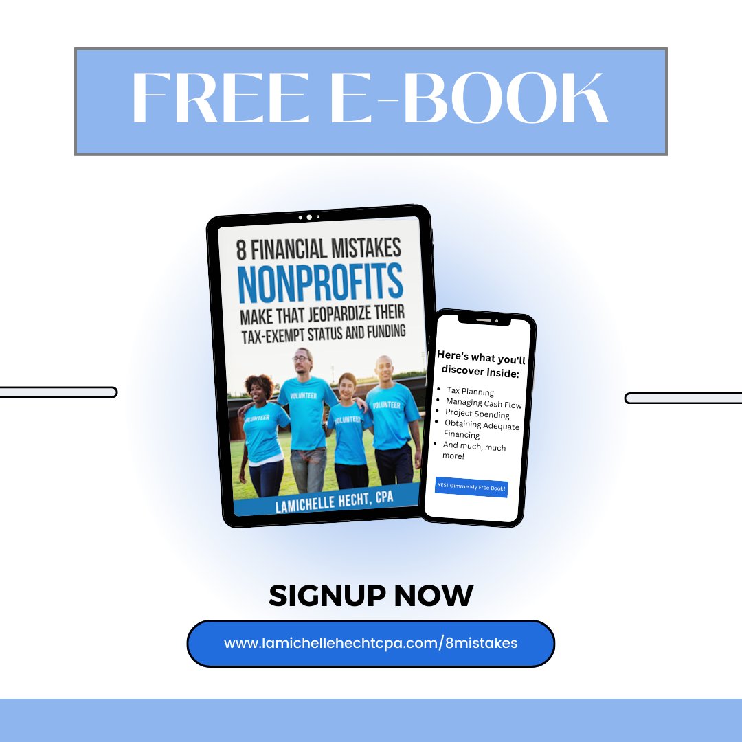 LaMiche_OSG_CPA's tweet image. Have you downloaded your FREE Ebook yet? 👇🏽Click the link below to get yours today!👇🏽
.
lamichellehechtcpa.com/8mistakes
.
#NonprofitOrg #YourCPA #FreeEbook #BlackLeadership #NonprofitLeadership #BlackCEO #WomeninBusiness #FinancialTips