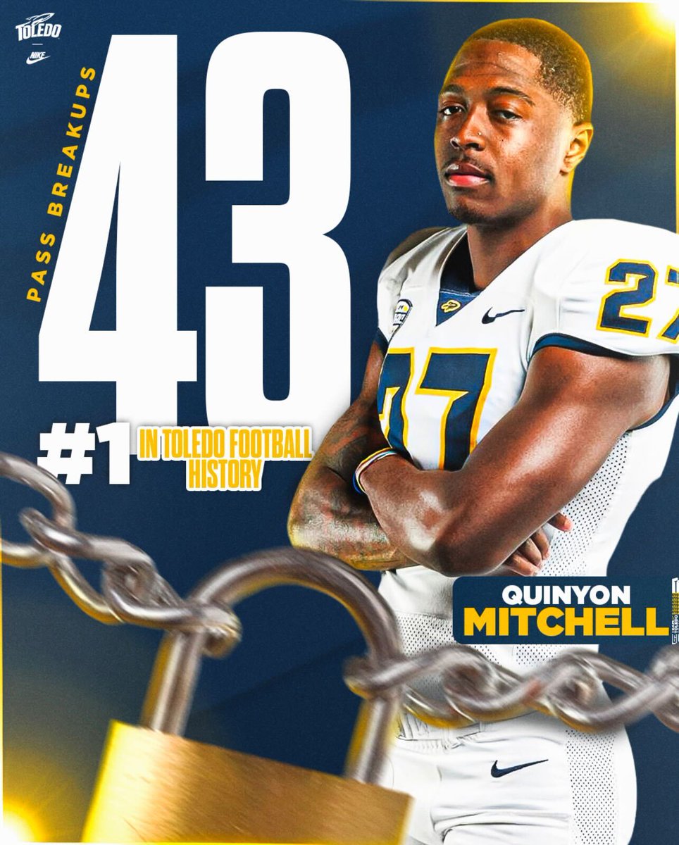ToledoFB's tweet photo. ⛔️ NO FLY ZONE ⛔️

@QuinyonMitchell has 4⃣3⃣ career pass breakups, the most in school history!