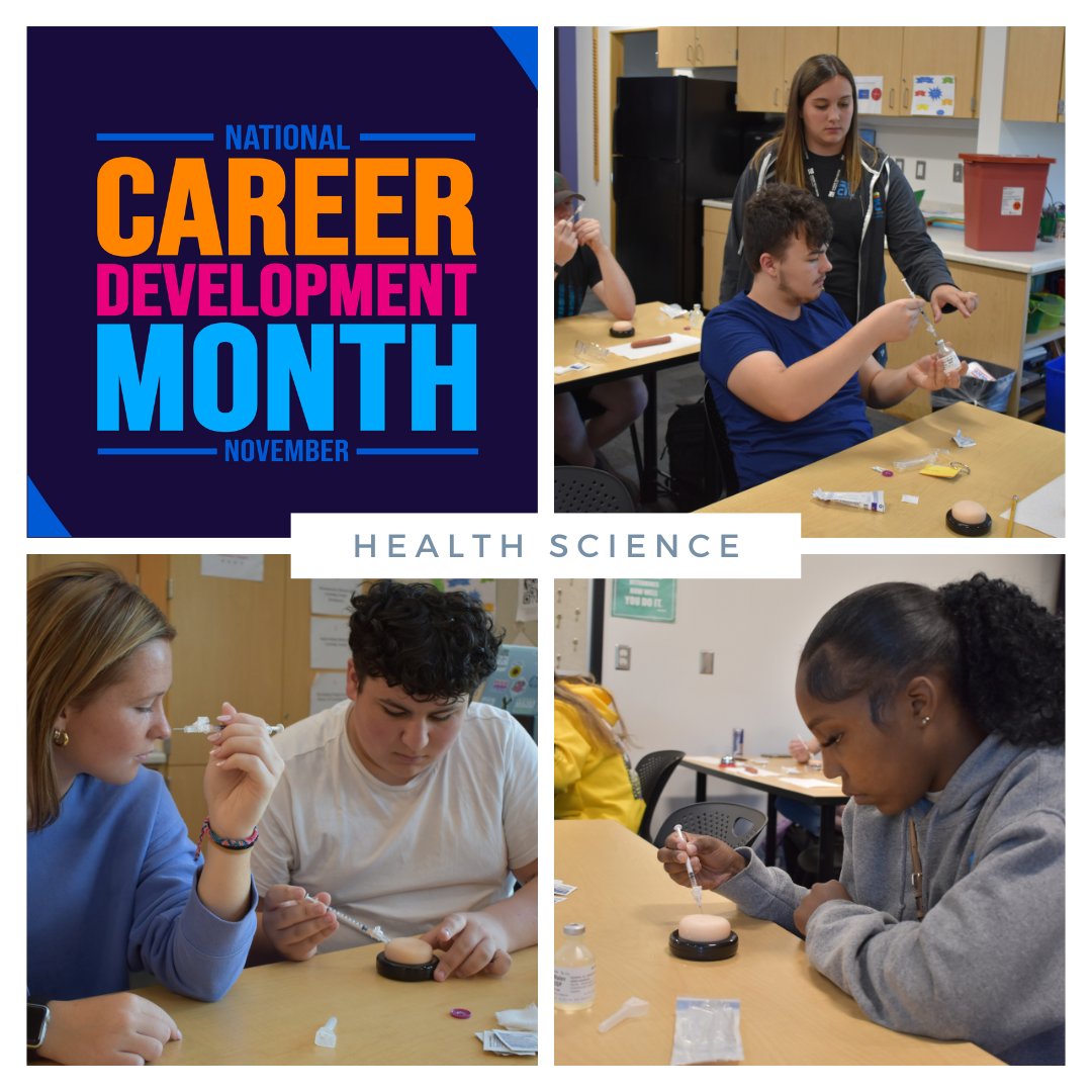 Health Science Academy students experience Career Development as they learn professional skills like how to give a patient an injection. 💉😯#CareerDevelopmentMonth