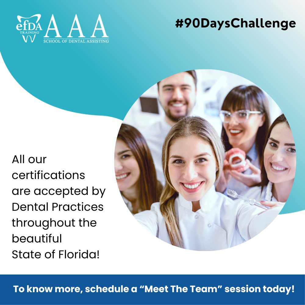 AAASODA_Pompano's tweet photo. AAA SoDA offers Industry Recognized Certification for all its courses.

📅 Reserve your spot for a "Meet The Team Session" today and discover how you can begin your path towards a prosperous dental career!

https://t.co/FDdW9Sk5O9 https://t.co/p5WE5M8etQ