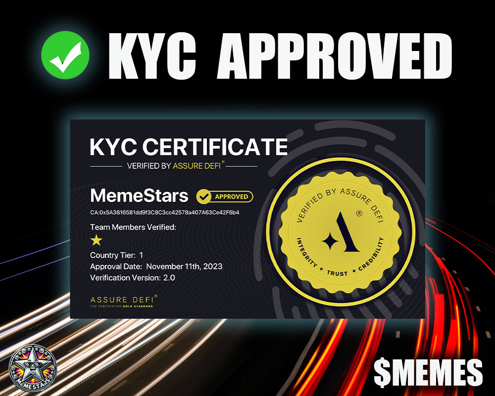 MemeStarsToken's tweet photo. โ
KYC @AssureDefi
$MEMES #MemeStars https://t.co/QFQHP4RRcH