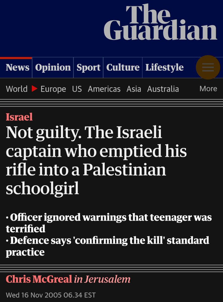 BowesChay's tweet photo. 18 years ago, an Israeli officer emptied the magazine of his rifle into the body of a terrified Palestinian girl.

According to Israeli authorities, he did absolutely nothing wrong.  

Educate yourselves about the slow motion torture the Palestinian people have endured. https://t.co/WdShMAzydO